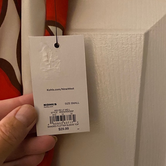 Nine West Vibrant Red and Cream Floral Blouse - Picture 3 of 9